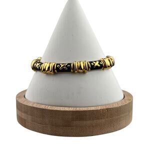 Joan Rivers Gold Tone Link Bracelet Blue Enamel X 7.25"